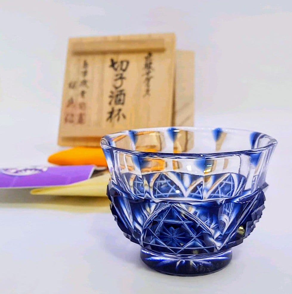 超希少！【新品未使用】中根櫻龜作 薩摩切子 切子酒杯 くもの巣に十六