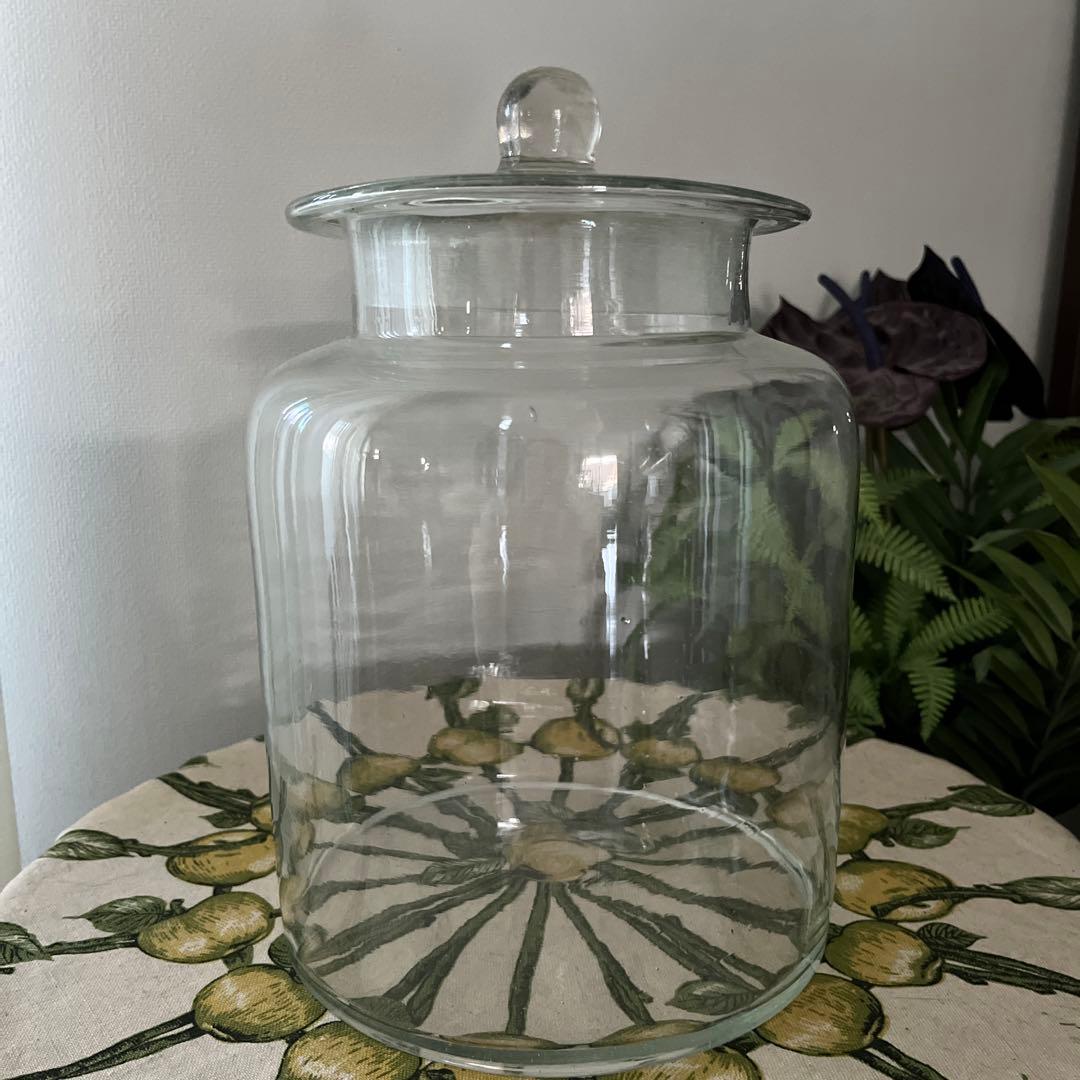 昭和レトロ 蓋付 ガラス瓶 保存瓶 戦前 昭和レトロ 煎餅瓶 ガラス 気泡入り 昭和 保存瓶 駄菓子瓶 ガラス
