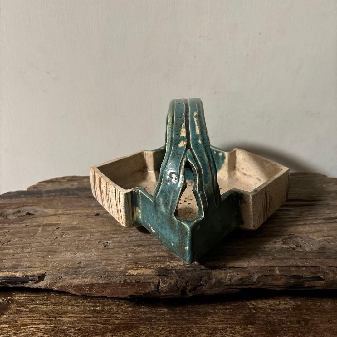 時代 織部松皮菱形手鉢 手付菓子鉢 懐石 瀬戸 志野 古美術 茶道具 検