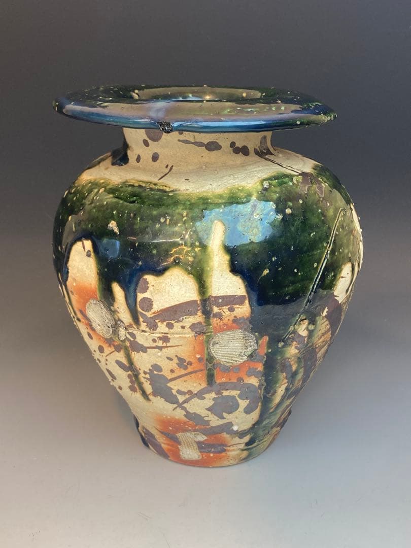 鯉江良二 作 織部オリベツボ壷花瓶 箱なし 本物保証 織部壺 (2010年) 鯉江良二 作 -A Lighthouse called Kanata