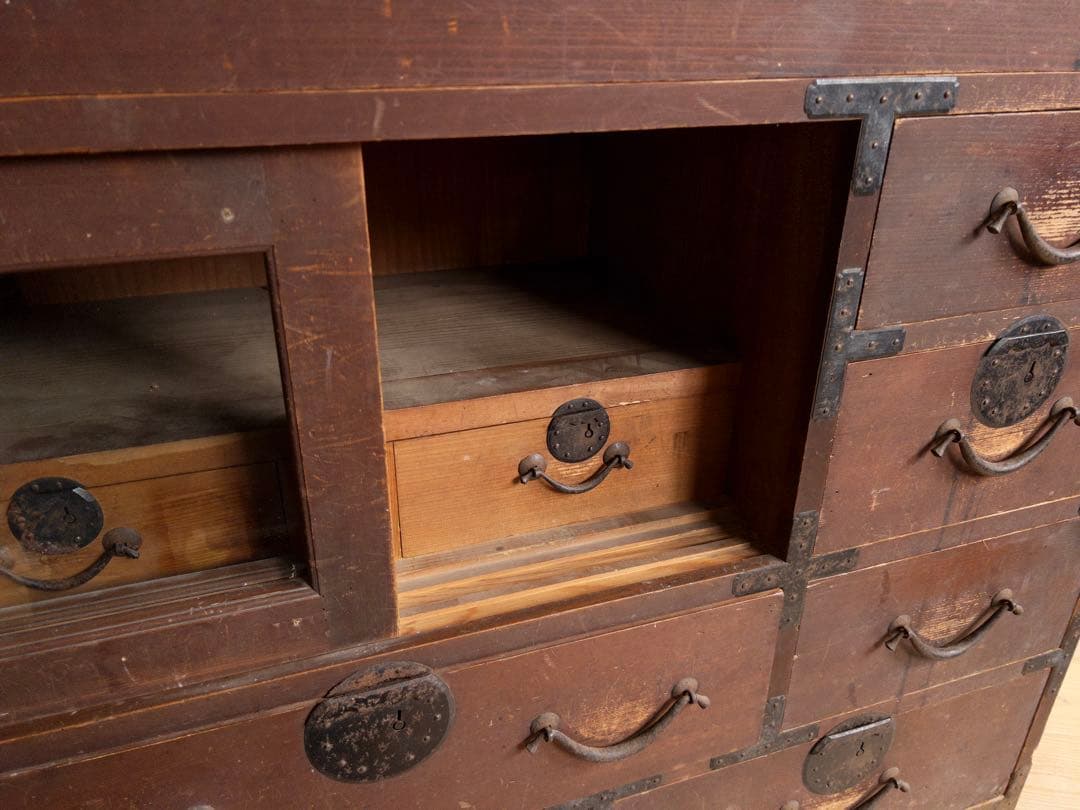 ガラス棚 和箪笥 M065 古道具 古家具 和家具 ビンテージ アンティーク