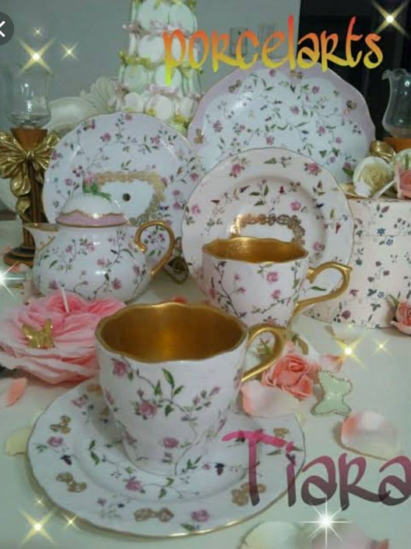 ポーセラーツ１点物！アフタヌーンティーセット ポーセラーツアフタヌーンティーセット ☆アフタヌーンティー ☆カップ