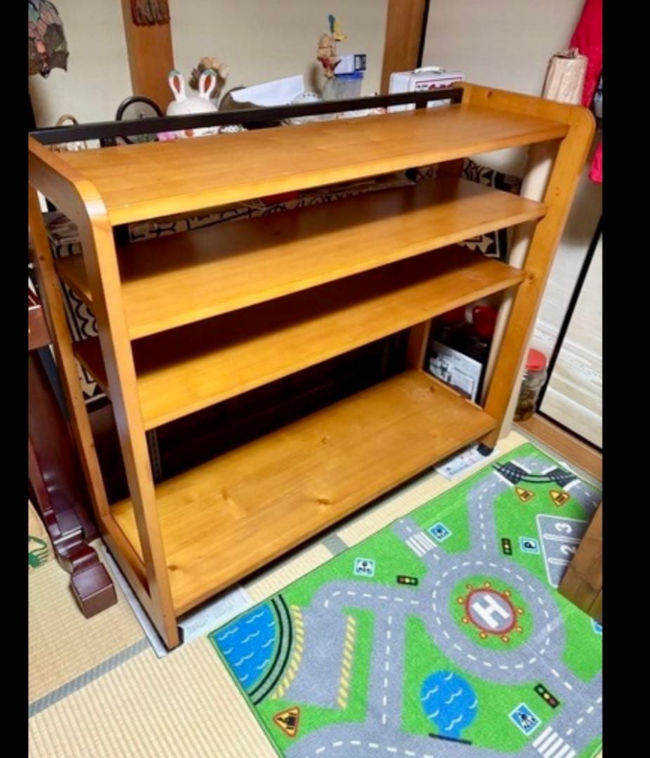 福岡県引き取り限定　ナチュラルウッド 4段オープンシェルフ　キャスター付き オープンラック 4段 ワイド 木製 フリーラック 幅90cm （ 木製ラック