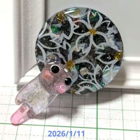 猫　レジンヘアゴム　桜 ブラック ねこちゃんヘアゴム 猫 ドライフラワー フラワー 髪飾り お花ネコ