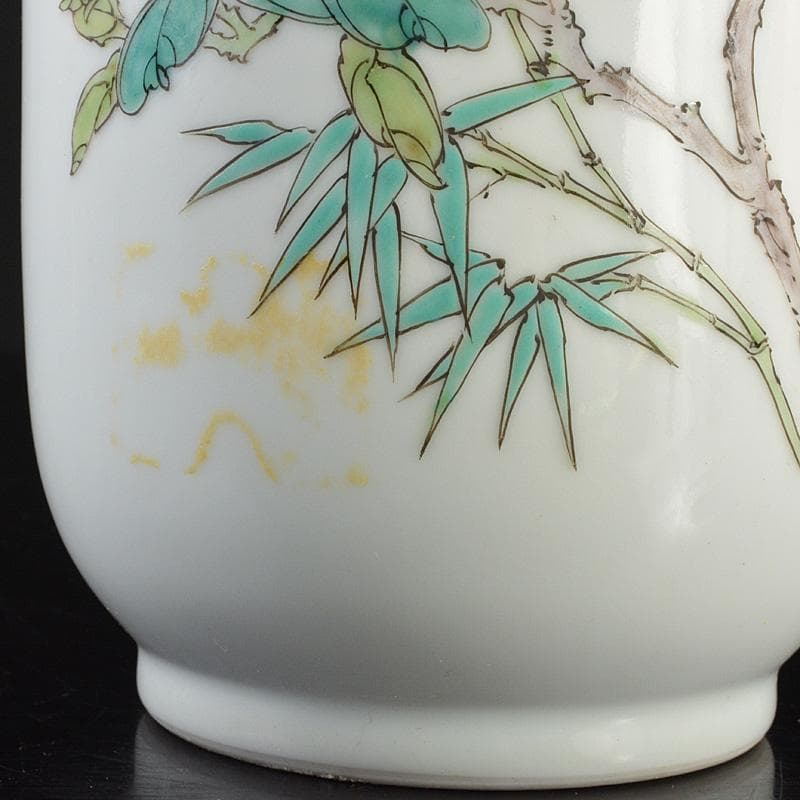 中国 致遠堂製 粉彩 花漢詩文 筒瓶 花瓶 V R6768F - メルカリ