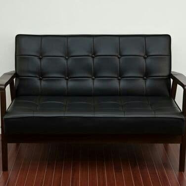 レトロソファPVC二人掛けBK/WH