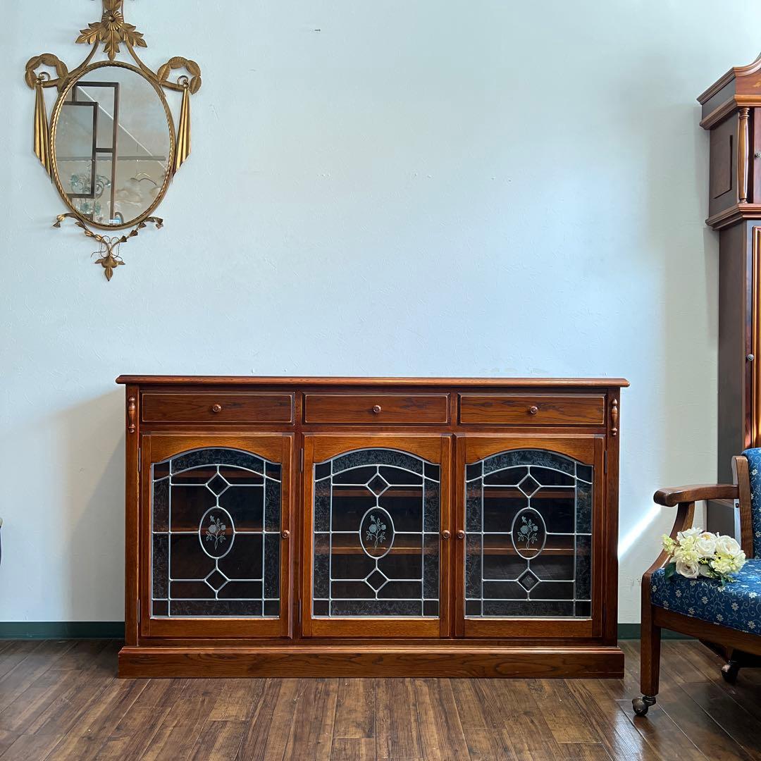 k838r111 三越家具 ブルージュ サイドボード ステンドグラス オーク材