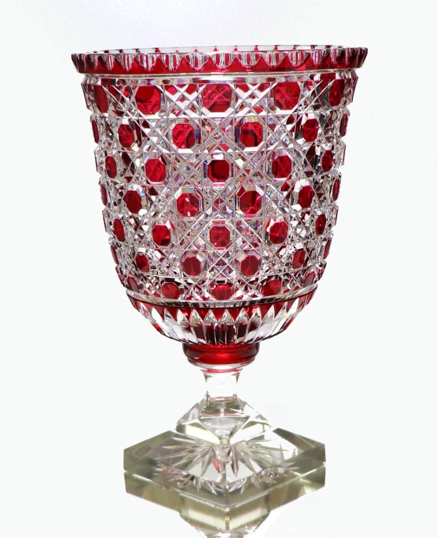 オールド・バカラ 稀少名品 特大切子コンポート 2.8kg28cm 赤色被せ装飾