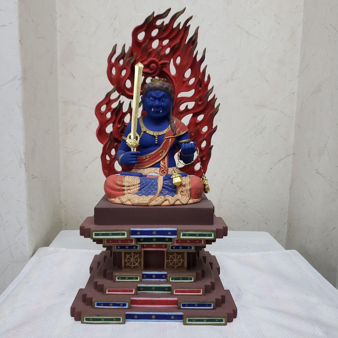 Ｂフライデー蔵出し特価★極彩色 不動明王座像4寸 瑟瑟座★お不動さん火の鳥火炎 Bフライデー蔵出し特価☆極彩色 不動明王座像4寸 瑟瑟座☆お不動さん