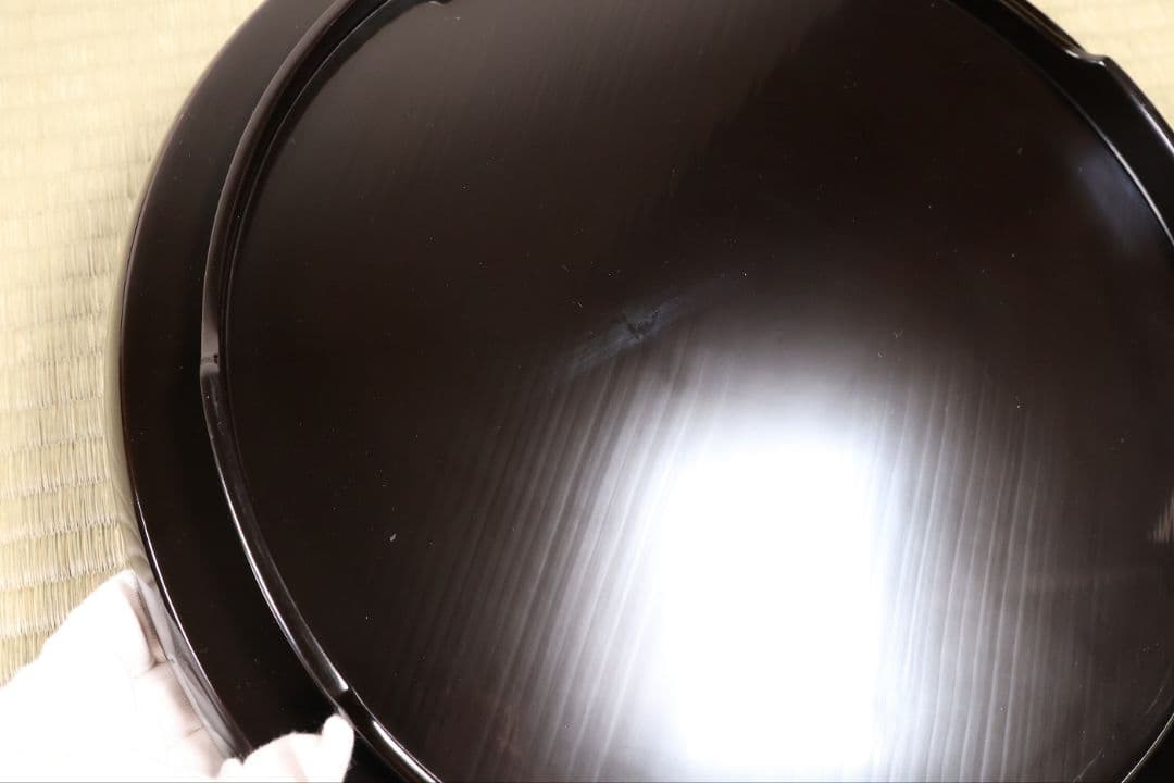 輪島塗 本堅地 黒塗 縁青漆 足付 丸膳 37.8cm 六客 木製【CM382