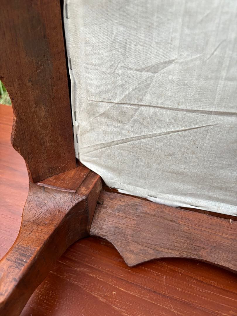 アンティーク グレーのオットマン・スツール カブリオールレッグ