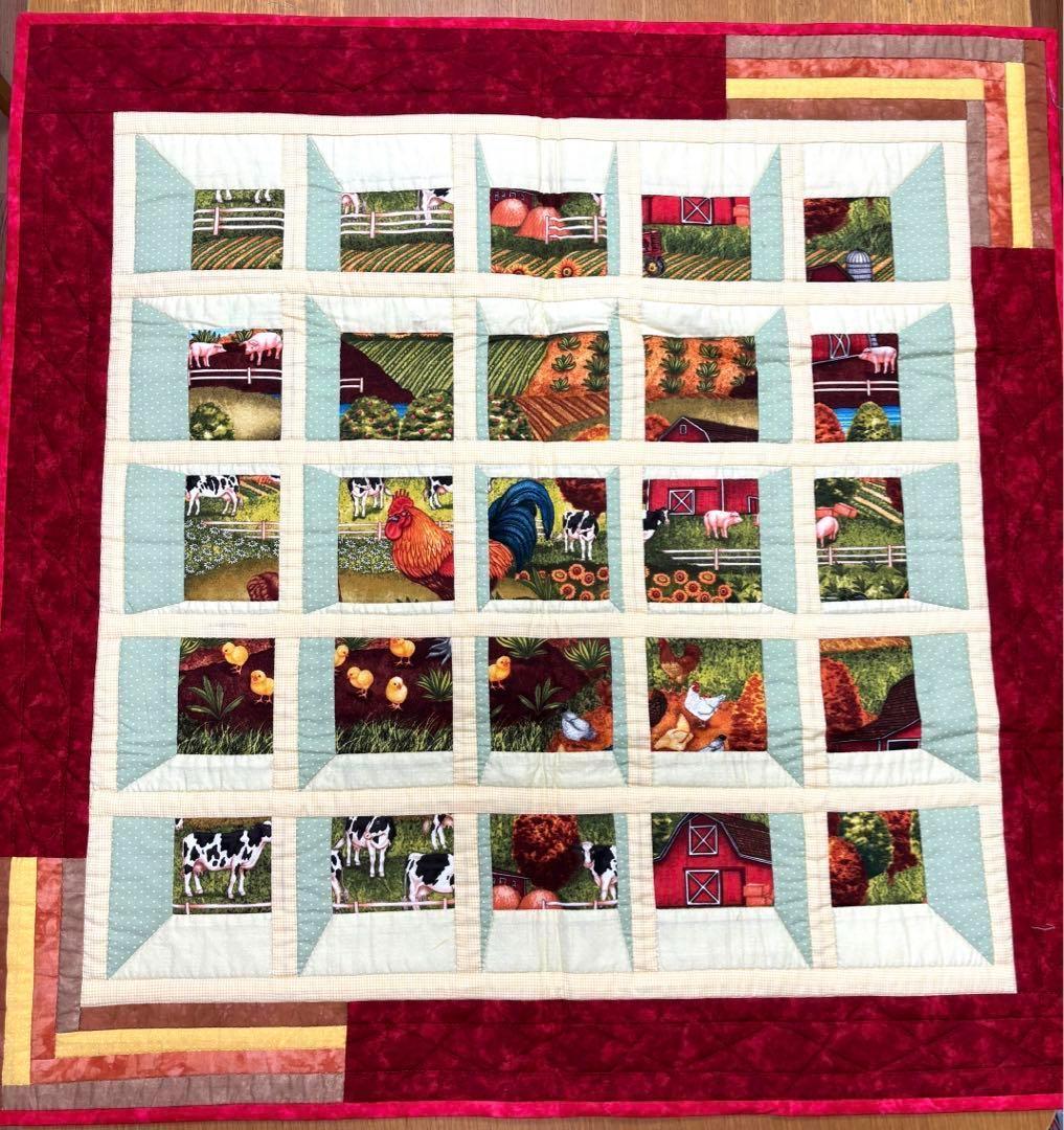 ハンドメイド パッチワーク キルト タペストリー 農場 パッチワークキルト作品タペストリーをリール動画にしました 椿や薔薇