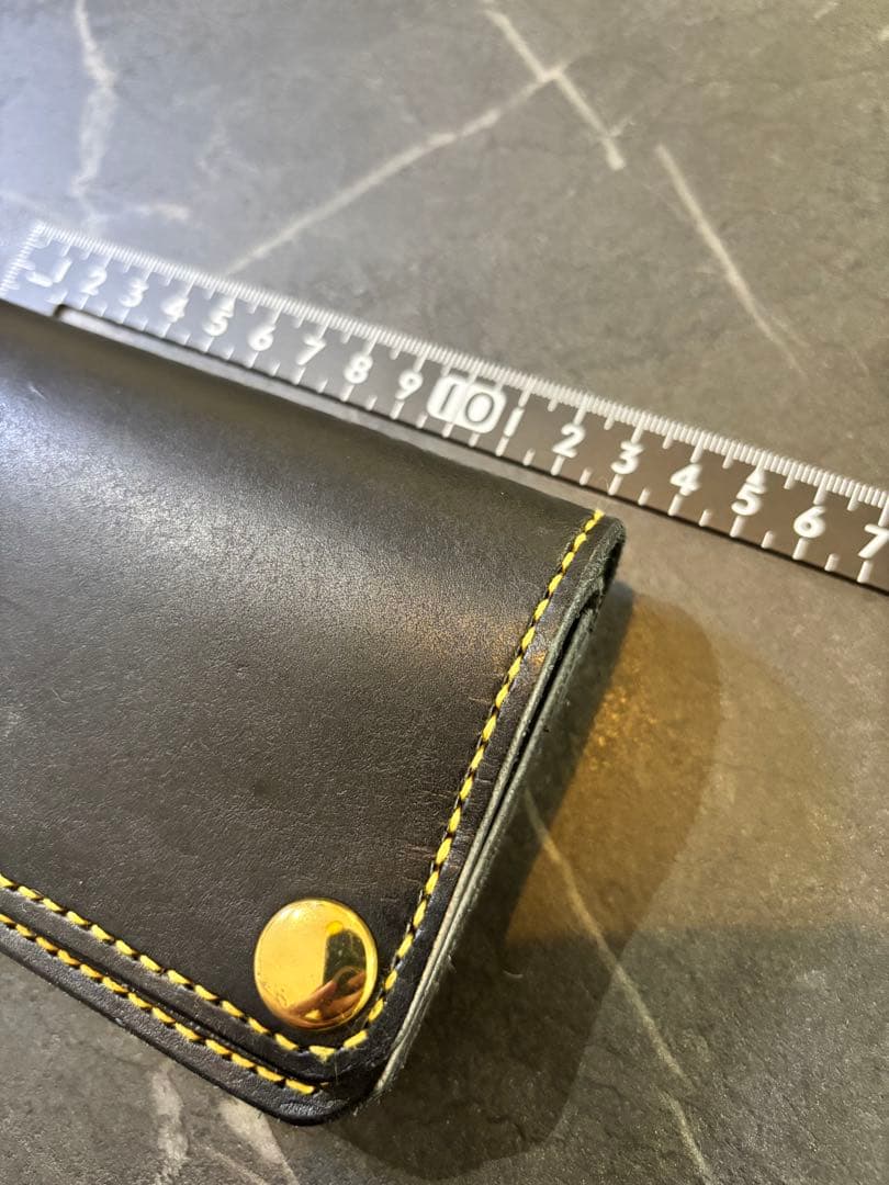 レザーウォレット トラッカーウォレット 3層 厚手レザー タイダイ 黒革