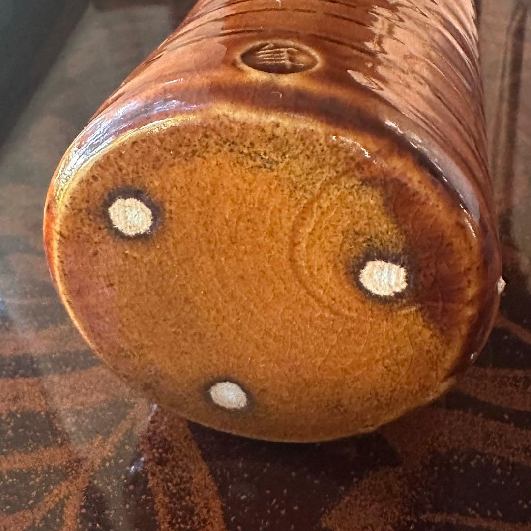 2155様感謝‼️KUTANI飴色人間国宝十代長左衛門未使用飴釉筒形掛花入桐