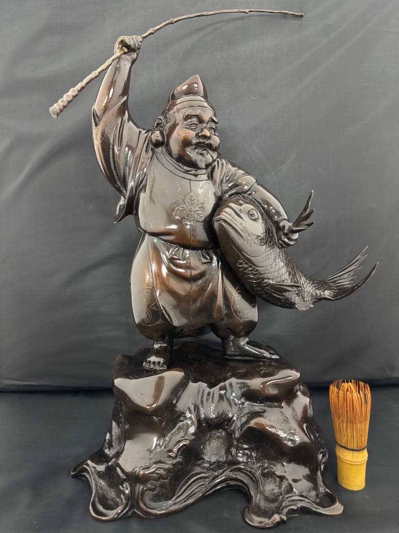 特大 恵比寿 七福神 銅　彫刻 置物 風水 開運 金運　インテリア　アンティーク 特大 恵比寿 七福神 銅 彫刻 置物 風水 開運 金運 商売 招財 アンティーク