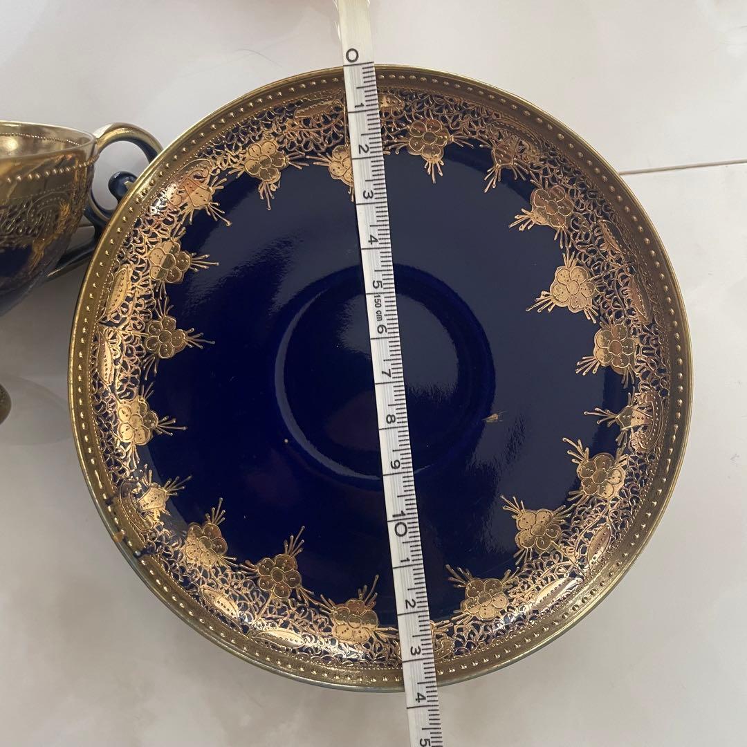 オールドノリタケ 金盛藍線帯華装飾紋 メイプルリーフ印 ペディスタル