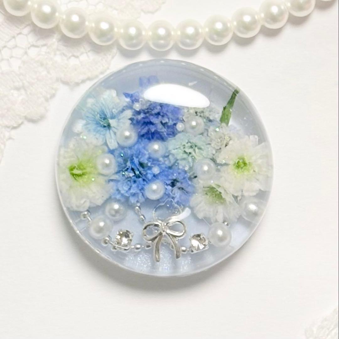 676可憐な♡レジンヘアゴム ブルーブーケ シルバーチェーン＆リボン