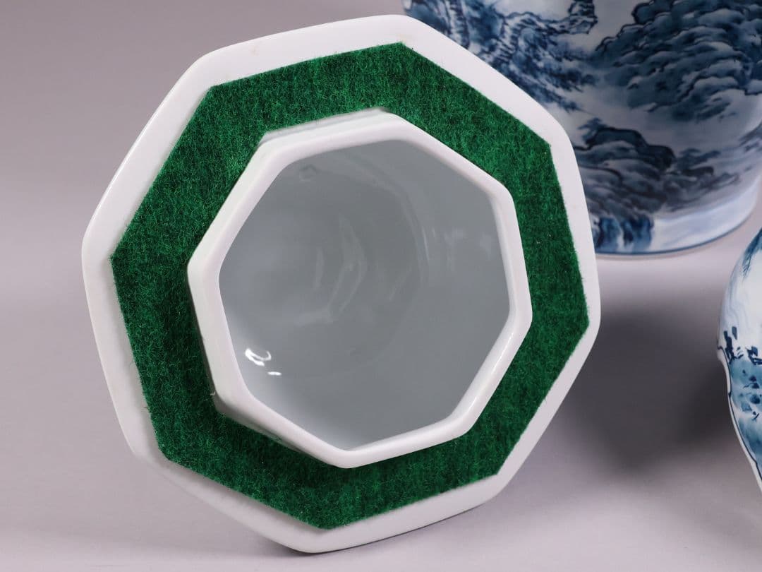 有田焼 勝右衛門 染付 沈香壷 69.3cm 山水蛸唐草 壺 飾壷【CM207】