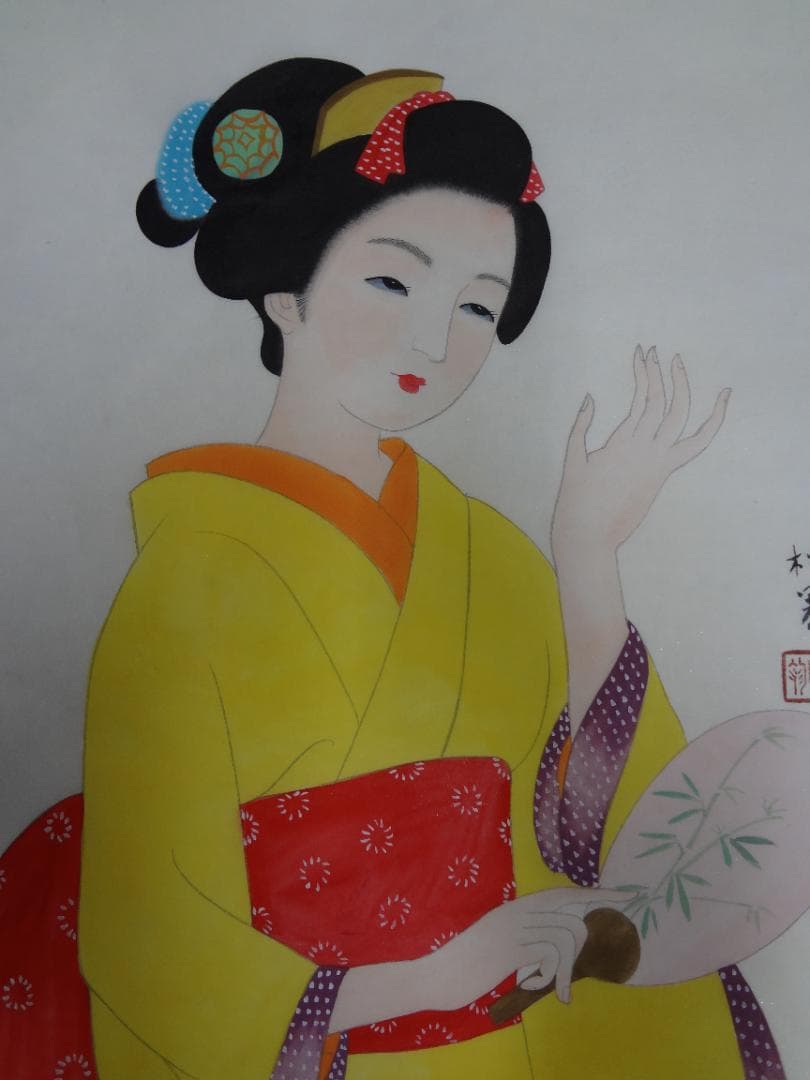 上村松園 着物美人 肉筆画・水彩画・日本画・額縁無し・紙本著色