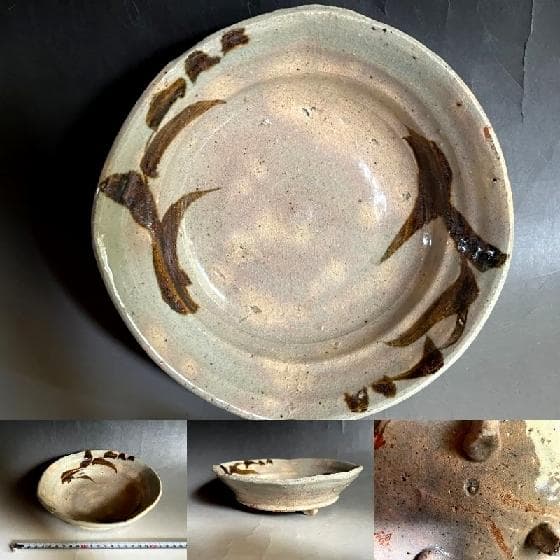 鉢■絵唐津 花唐草紋 菓子器 三つ足平鉢 深皿 古美術 時代物 骨董品■ 鉢□絵唐津 花唐草紋 菓子器 三つ足平鉢 深皿 古