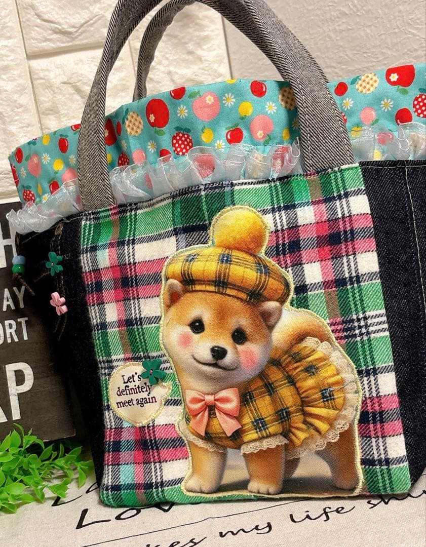 handmade＊2way⭐️CUBE❣️柴犬❤️キューブトート♡巾着袋お弁当袋