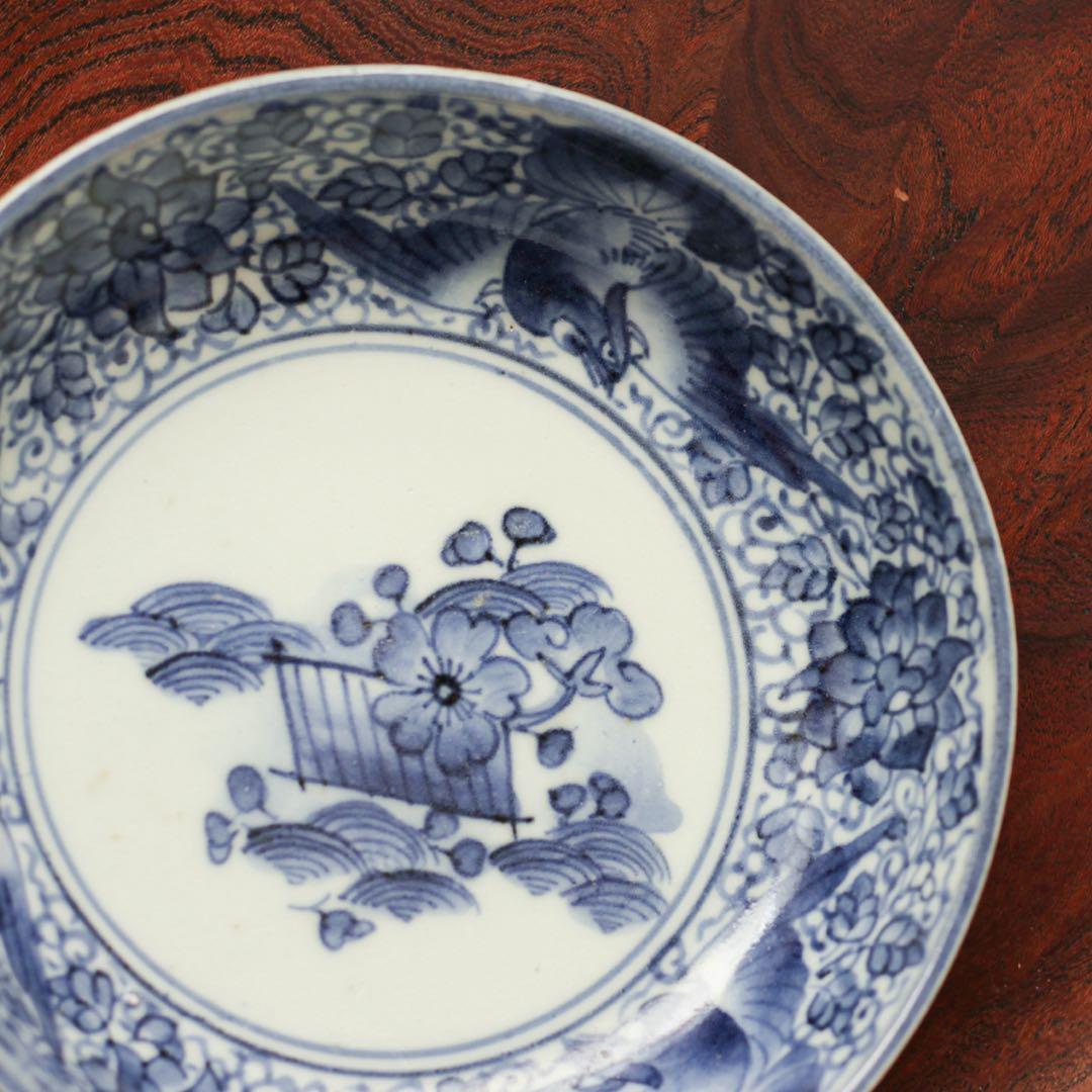 伊万里　古伊万里　江戸　中期　深皿　なます 皿　花唐草　鳳凰 古伊万里 色絵 桐に鳳凰 花の図 膾皿 2客セット