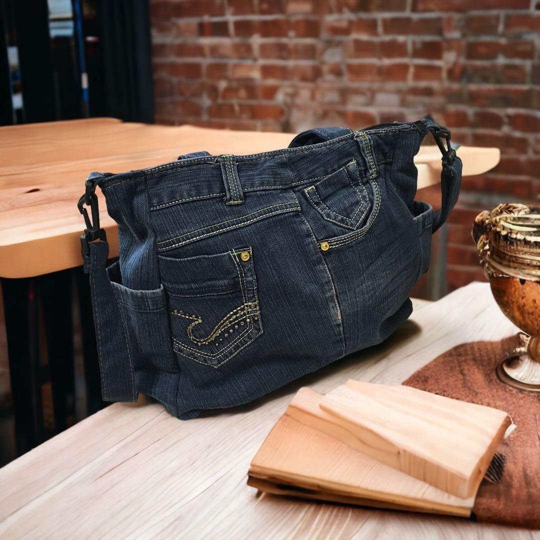 リメイクデニムバッグ ショルダーバッグ デニム ハンドメイドビジュー