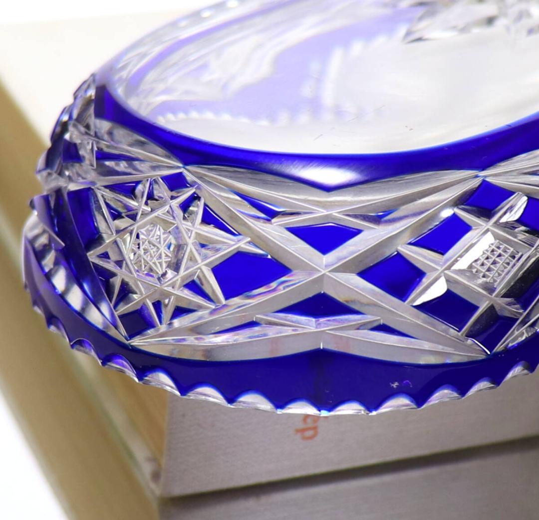 オールド・バカラ 上級作品 青色装飾 長皿 切子 24.4cm 大型 プレート