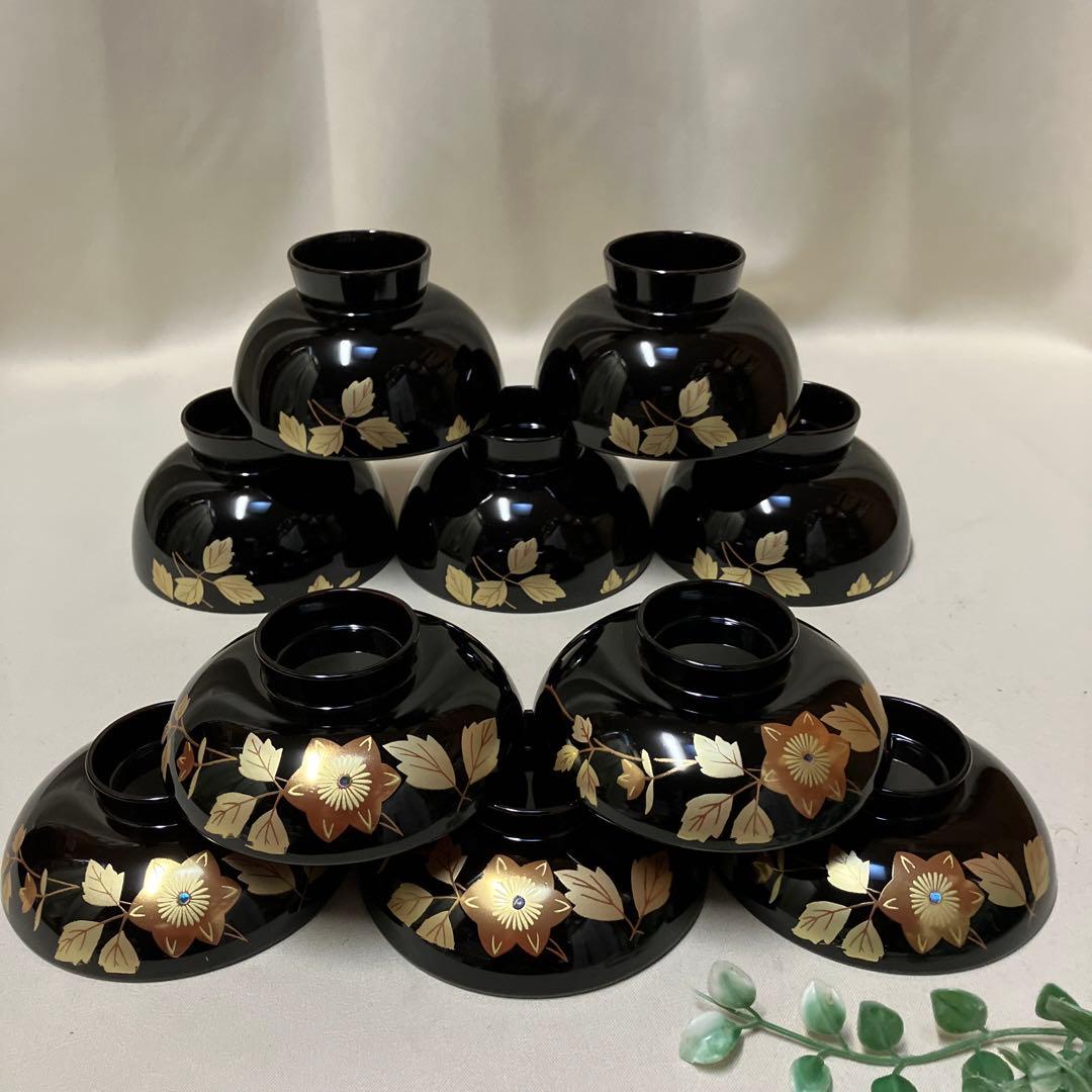 新品 会津塗 蓋つき汁椀 5客 テッセン 蒔絵 会津漆器 蓋付椀 木製漆器