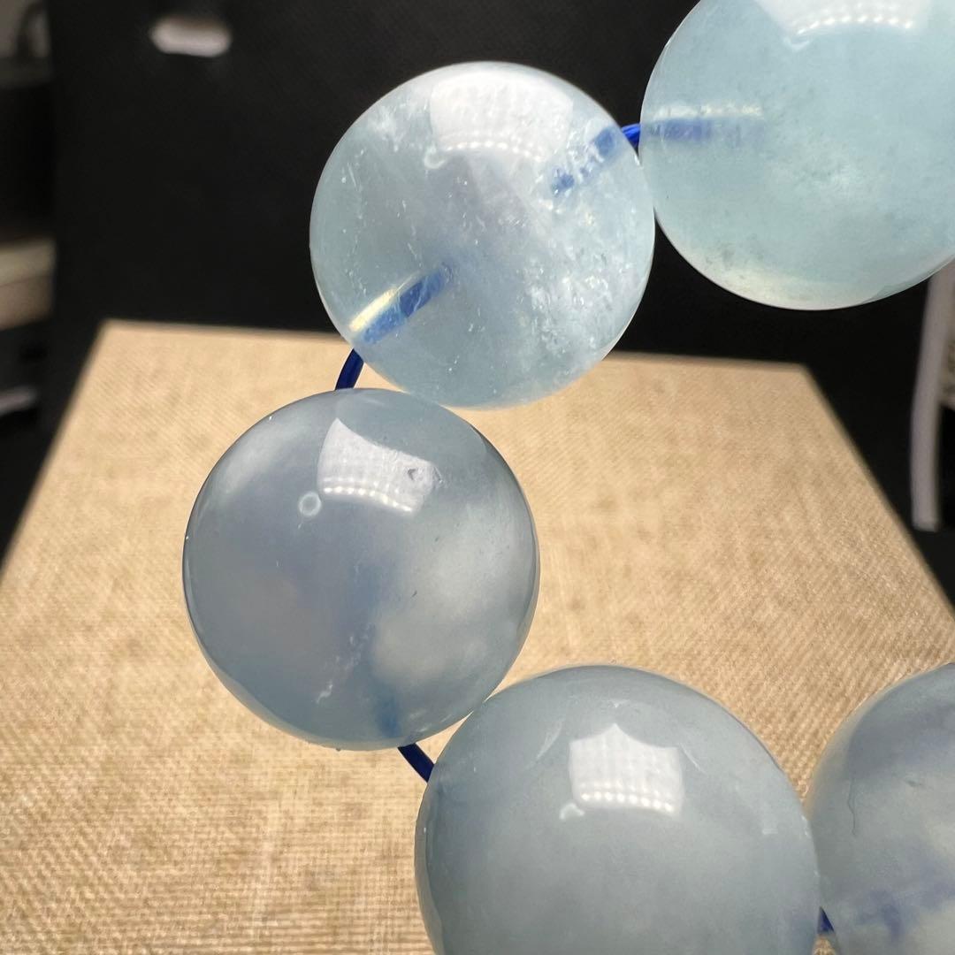 【82051】 アクアマリン 14.5mm ブレスレット 天然石 雲入り