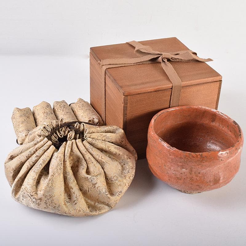 茶道具 楽吉左衛門 左入作 赤楽茶碗 九代 大樋長左衛門極め箱 V R7631