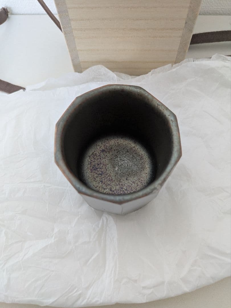 内田鋼一 白金彩面取 プラチナ彩 共箱 ぐい呑み UCHIDA KOUICHI