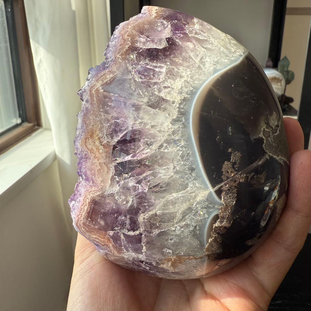 天然石アメジストのドーム 置物 台座付きNO.010915 置物