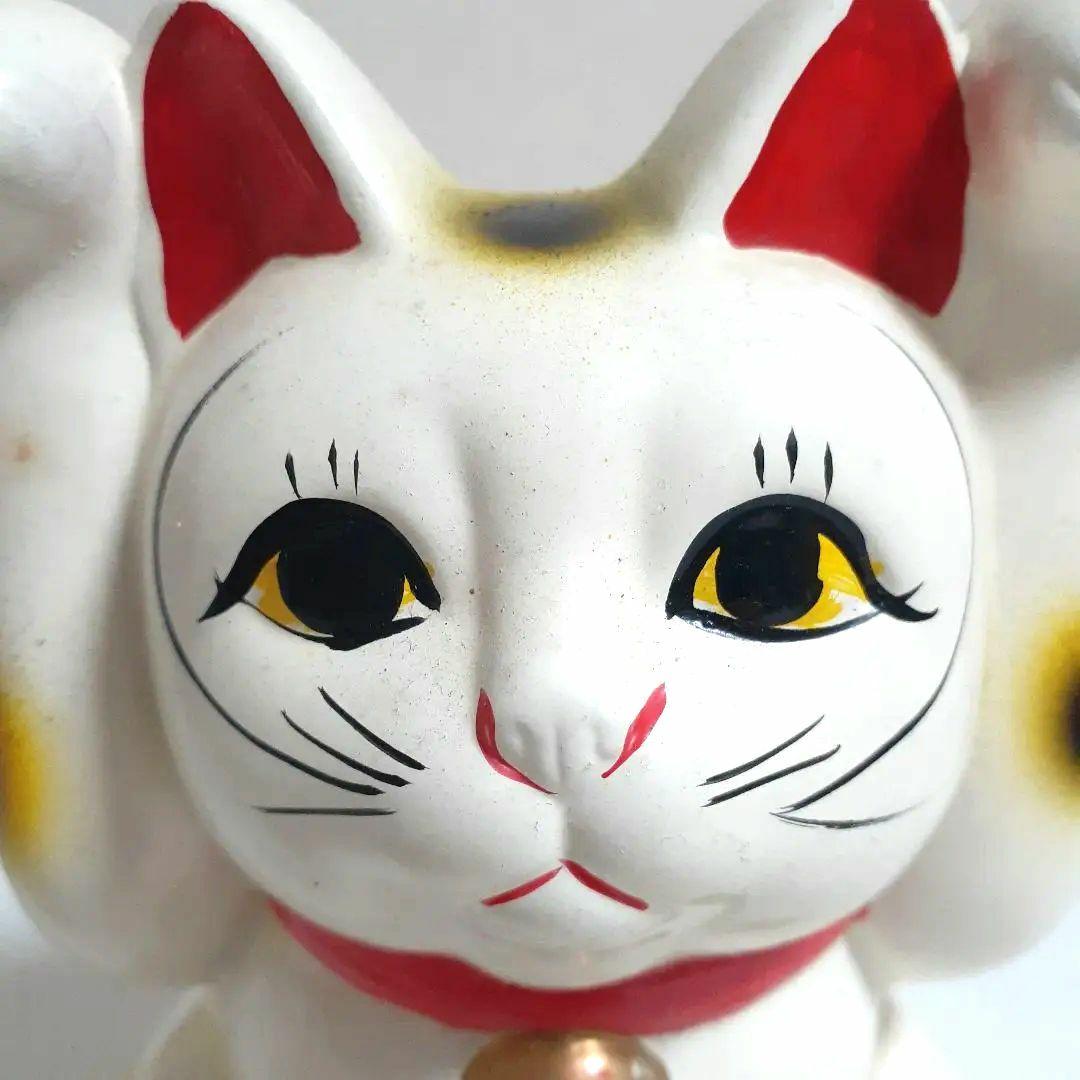 114【ジャンク・現状品】昭和レトロ 元祖招き猫 7号 瀬戸焼 両手上げ
