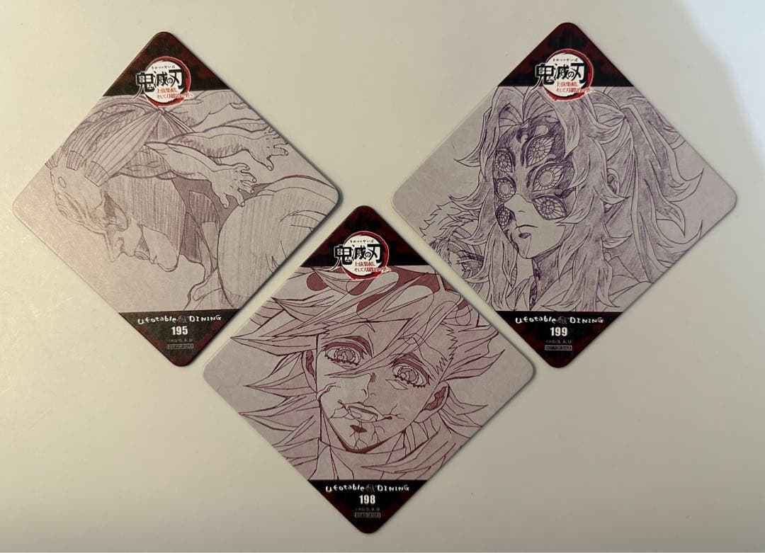 鬼滅の刃 童磨 黒死牟 玉壺 コースター ダイニング 3枚セット 上弦集結 鬼滅の刃 ufotable カフェ 上弦集結 コースター 黒死牟 童磨 猗窩座