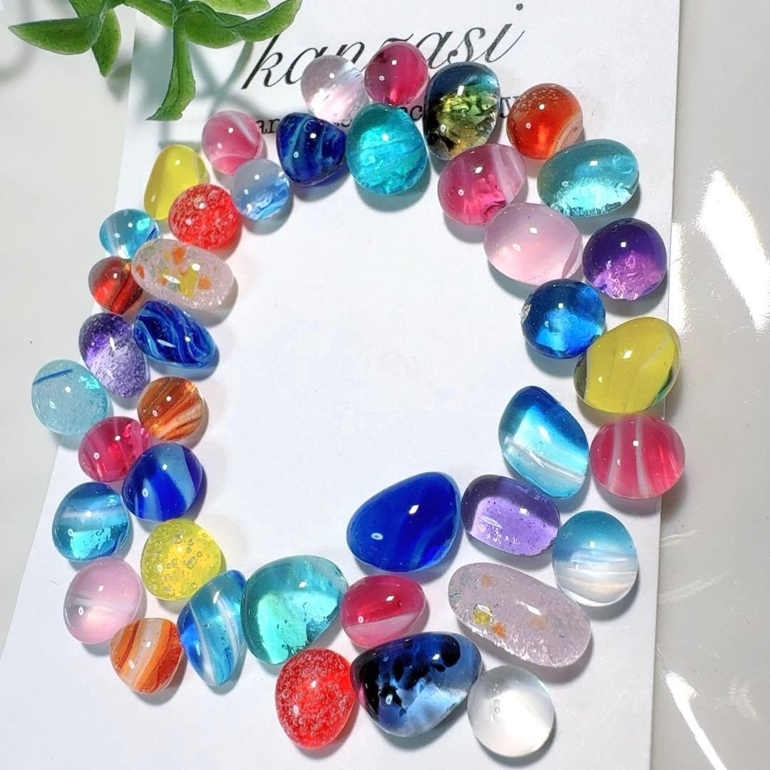 沖縄 琉球ガラス 色んな形の小さなナギット40個セット/カラフルcolor