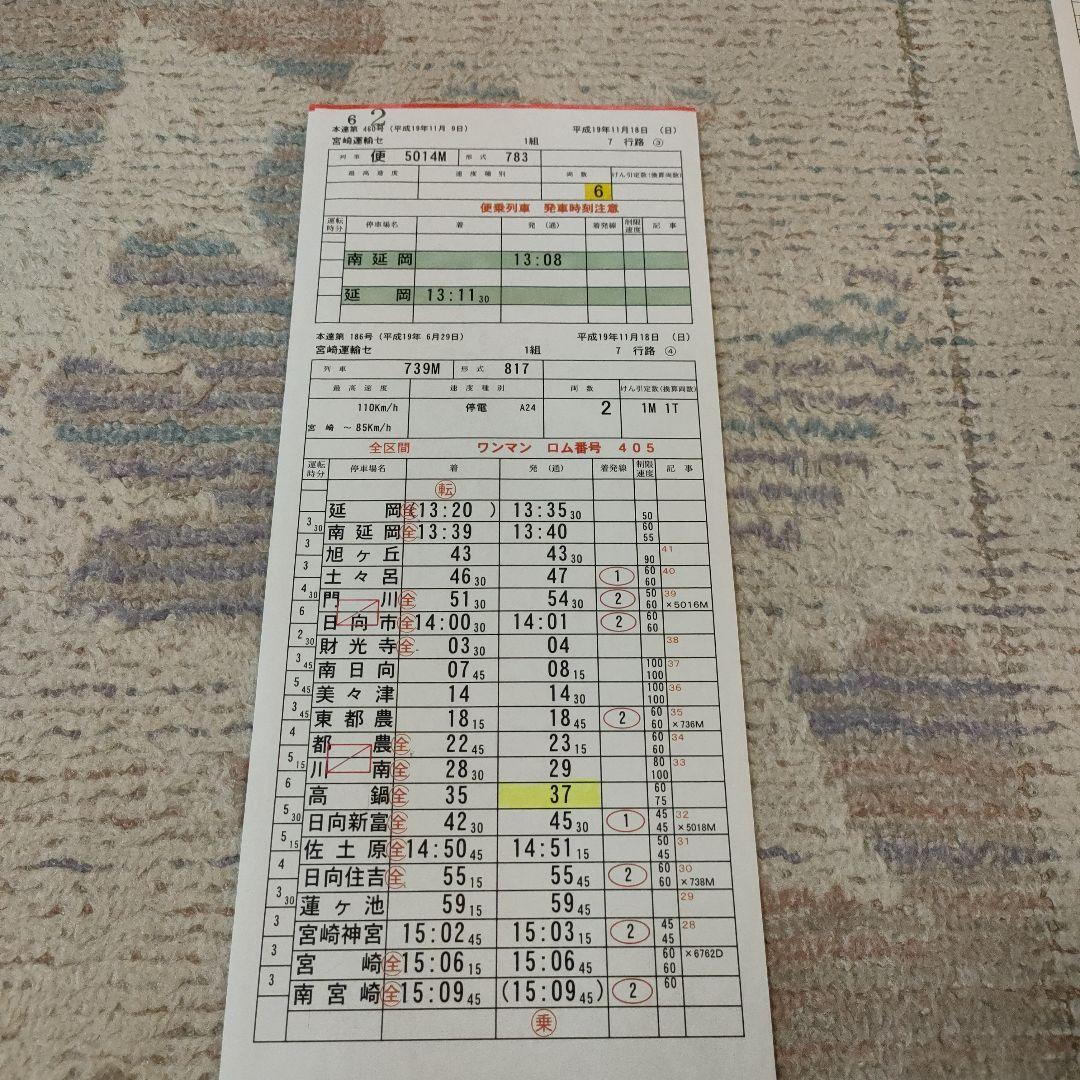 JR九州 宮崎運輸センター 783系 スタフ 運転士時刻表② - メルカリ