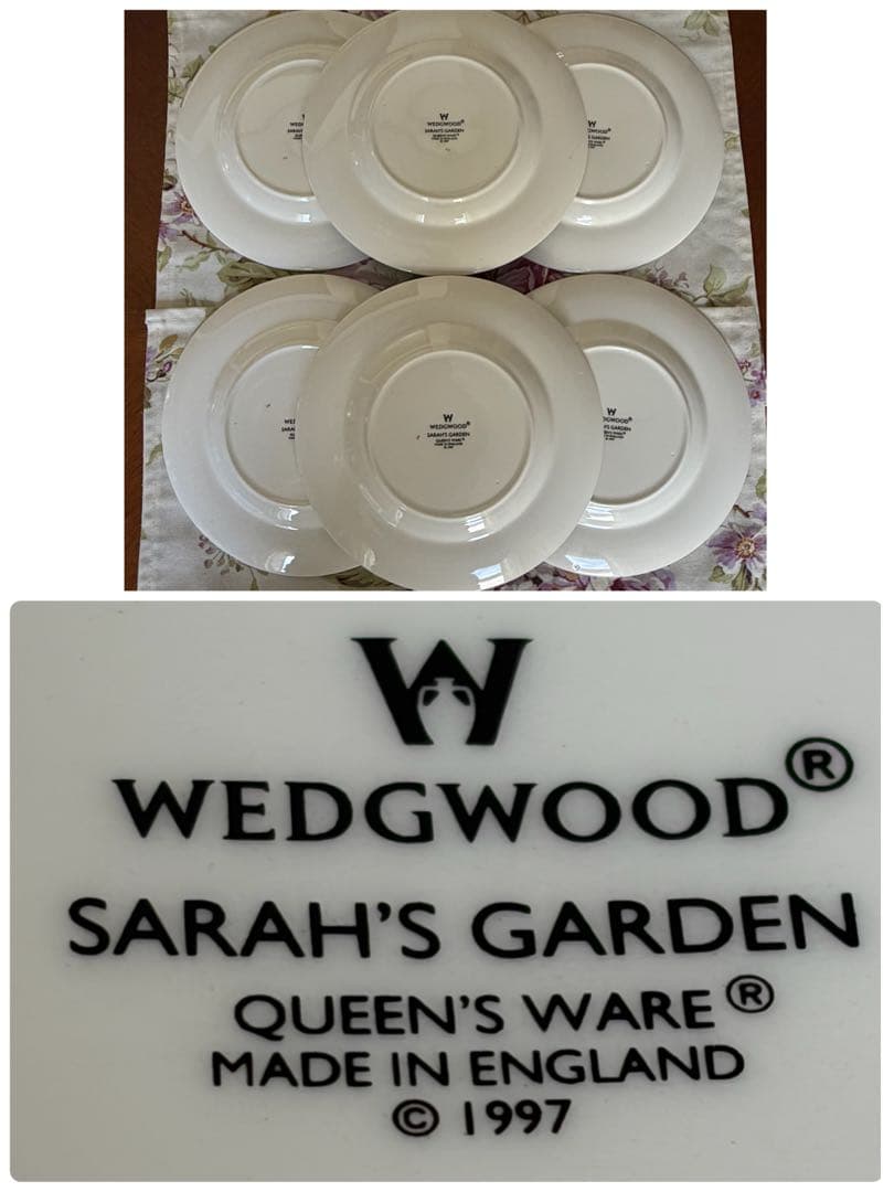 美品】英国製 ウェッジウッド☆サラズガーデン☆グリーンデザート皿 6