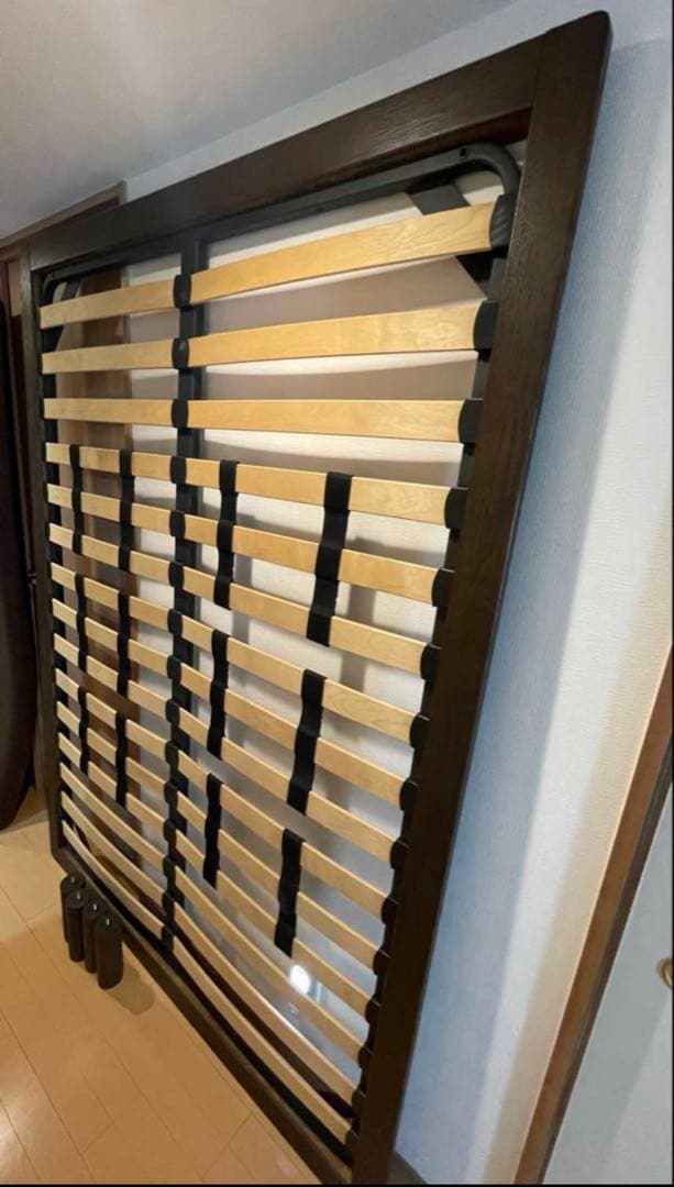 【引渡の場合8,000円】無印良品ダークブラウンダブルベッドフレーム脚付き 木製ベッドフレーム | 無印良品