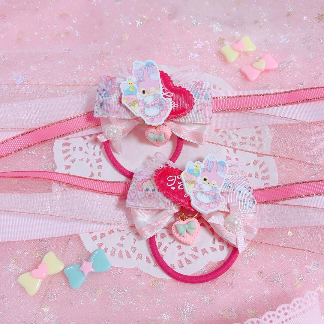 ポニーオー♡ピンク】ハンドメイドリボン◇ヘアゴム/キッズ/ツイン