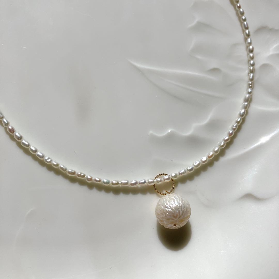 桃色の雲様専用◇ドラゴンスケールカービング✧淡水パールネックレス