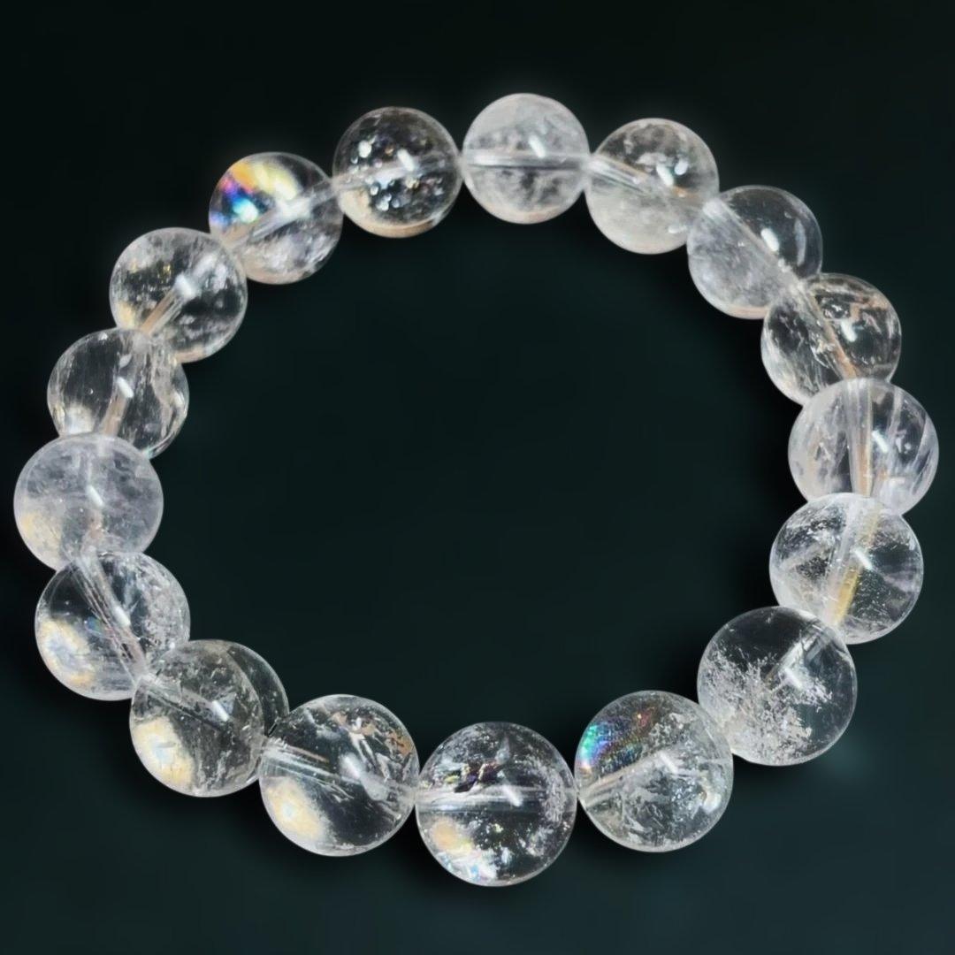 天然石 虹入りレムリアンシード水晶 13mm 大玉ブレスレット 透明度抜群