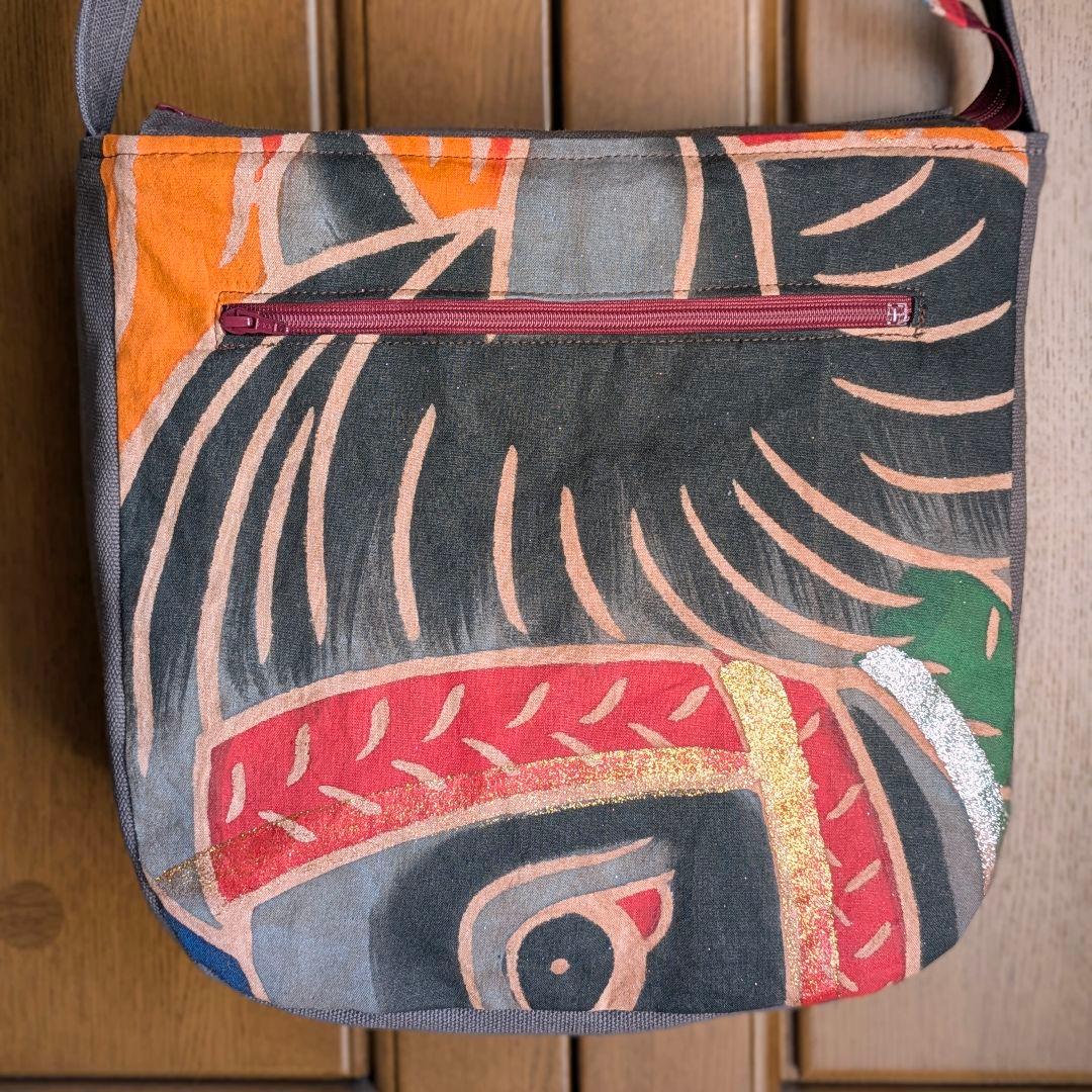 ショルダーバッグ 武者のぼり旗リメイク 柿渋染め×帆布 2026 黒い