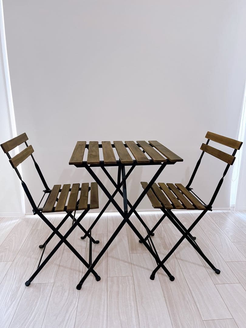 山善 ガーデンテーブル3点セット 折りたたみ バルコニー カフェ