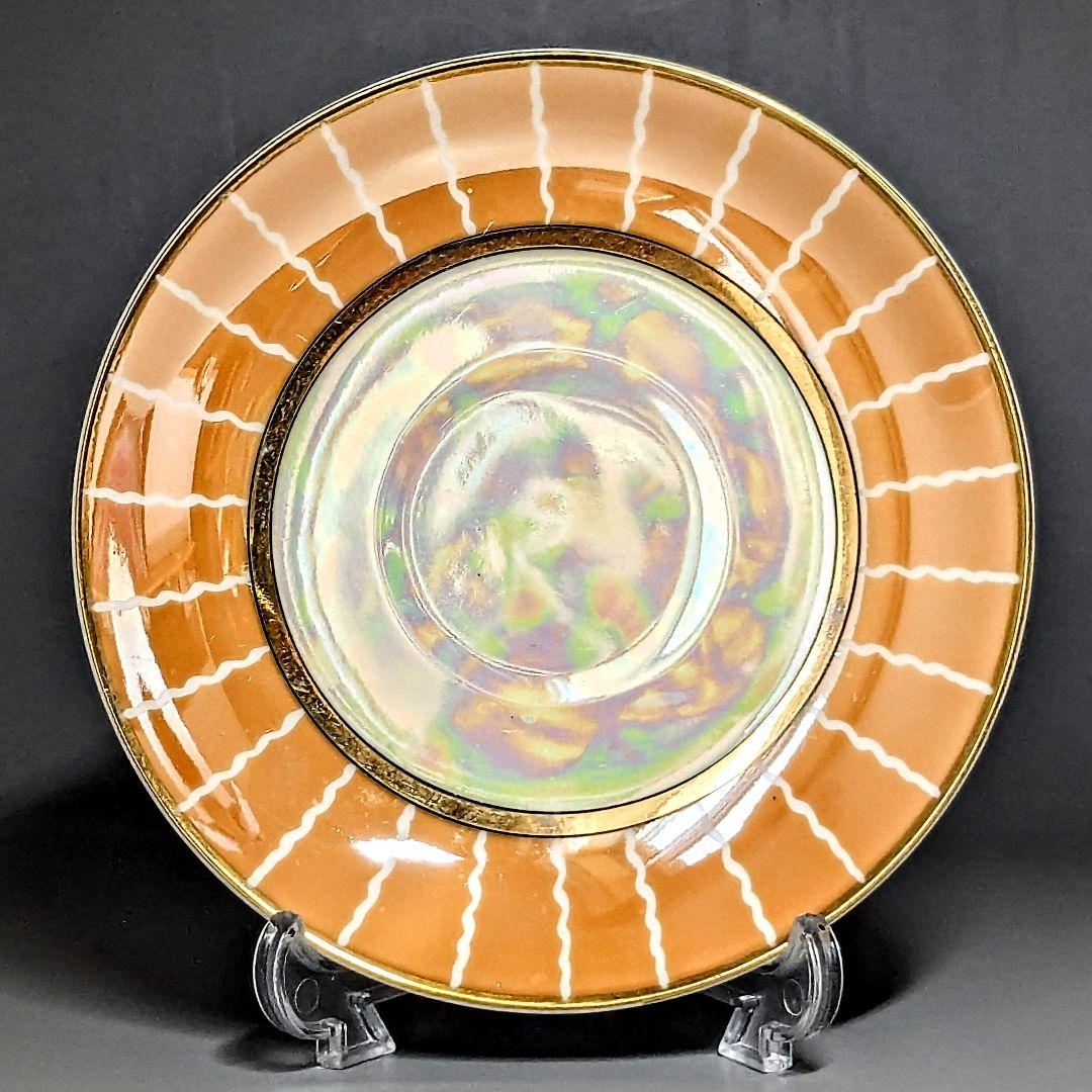 オールドノリタケ アールデコ期大銘品！金彩虹ラスター花籠絵図