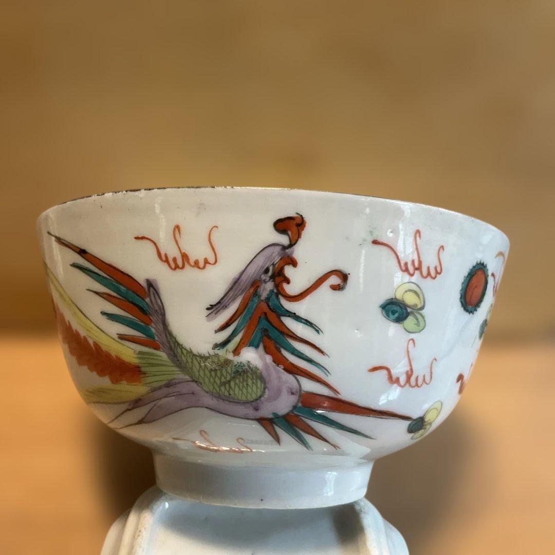中国民国時代の龍鳳凰手描きの茶碗 - メルカリ