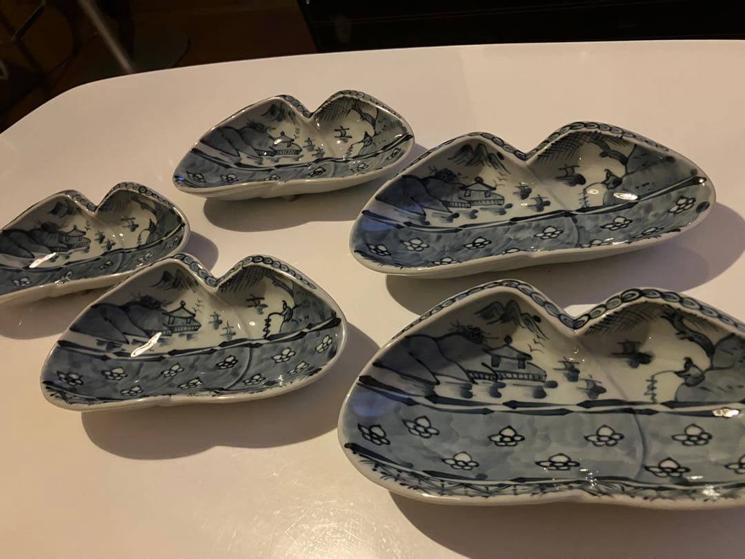 【龍門窯】染付山水 合わせ貝 三つ足 向付5枚揃 茶道具 火入（ひいれ） 火入 細形 染付山水 高野昭阿弥作