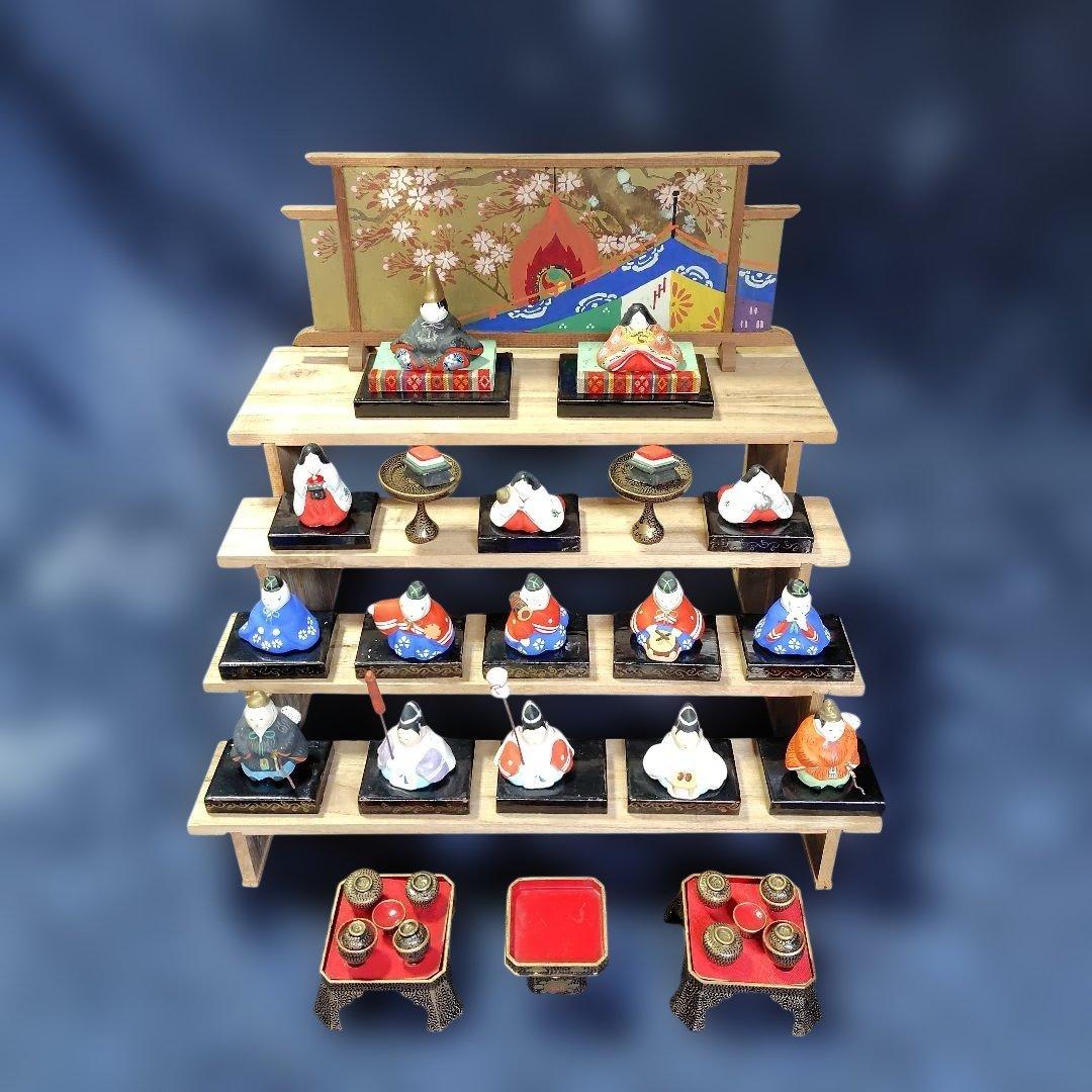 【古い】ミニチュア雛人形セット( 土人形) 土人形 豆雛三段飾り / Clay Dolls of Hina set - OKURA ORIENTAL ART