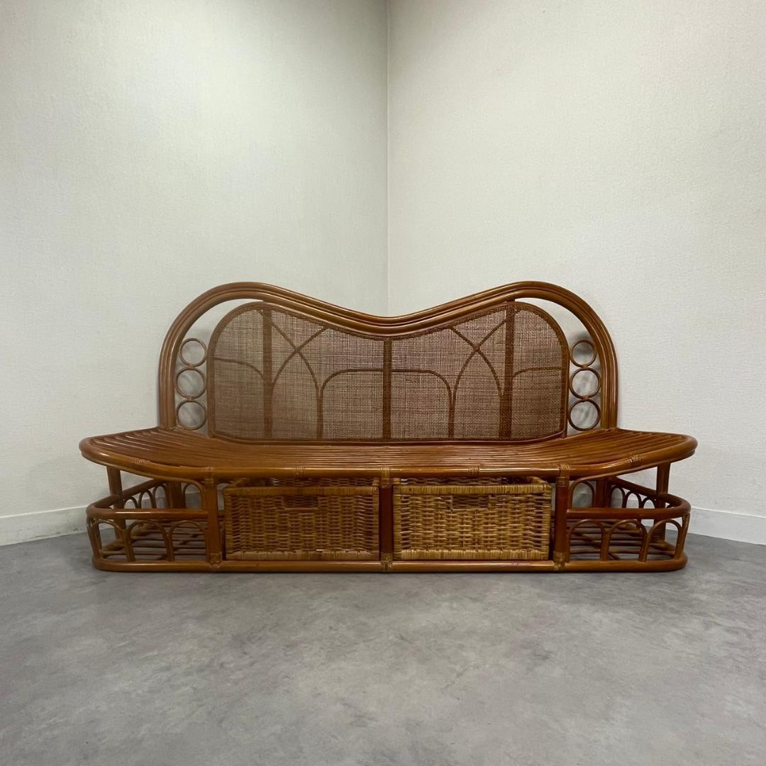 ヴィンテージ ラタン カウチソファ 2人掛け レトロ ビンテージ