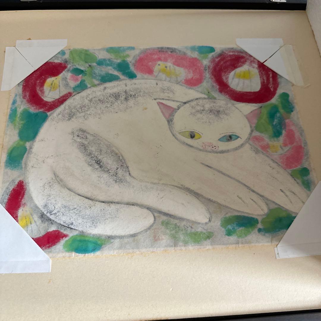 瞬間的お値下げ！豪邸発掘品❣️とても可愛い！末次尚幸　画　花に抱かれて　猫の絵
